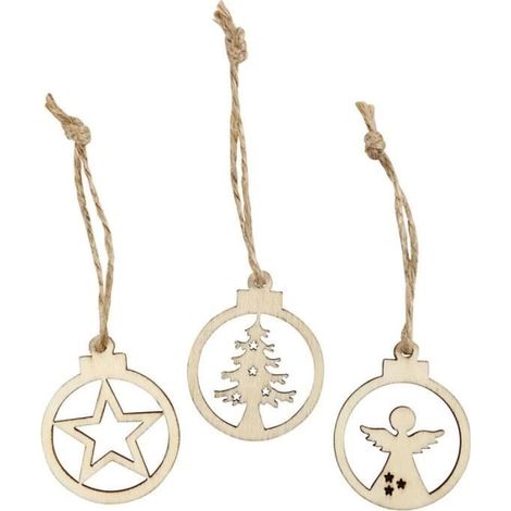 Suspension de Noël - Boule en bois - 3 cm - 24 pcs - Décoration personnalisable