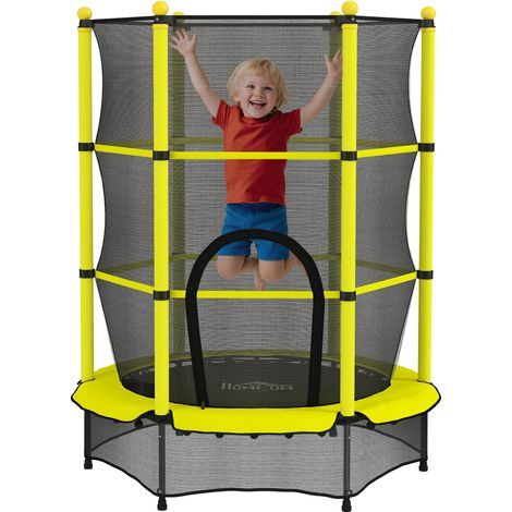 Trampoline pour enfants Ø140 cm pour les enfants de 3 à 10 ans avec filet de sécurité, charge maximale de 50 kg, pour une utilisation intérieure et extérieure, jaune (1/5)