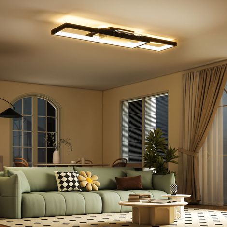 Plafonnier LED noir rectangulaire 43W 4600LM 70x30cm, lampe de plafond avec télécommande, température couleur réglable 3000-6000K (1/5)