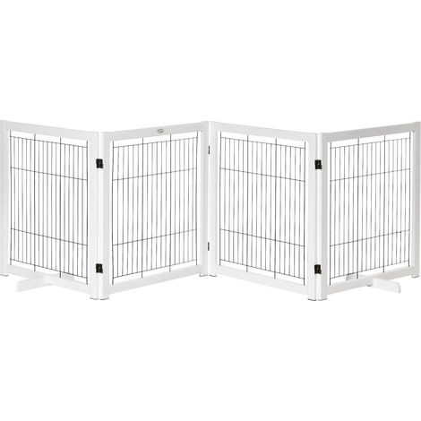 Puerta Barrera De Seguridad Barrera De Madera Para Perros Puerta Protectora Puerta Para Perros Puerta De Seguridad Bidireccional Plegable Acero Blanco 305 X 35,5 X 82 Cm