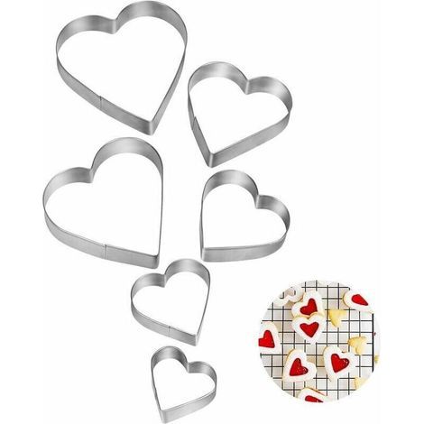 Moldes para cortar en forma de corazón, juego de 6 piezas, cortadores de galletas, moldes de acero inoxidable para fondant, pasteles y galletas (6 unidades) (1/4)