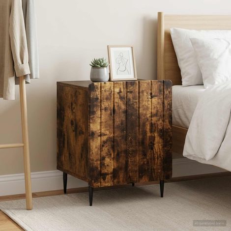Lot de 2 tables de chevet vintage, bois d’ingénierie, chêne fumé, 43 x 34,5 x 52 cm - PANGIVO (1/5)