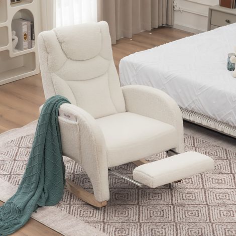 Sillón mecedora 125 x 66 x 99 cm de felpa blanca, ahorro de espacio, FloraGrace (1/5)