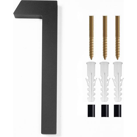 Modern brushed metal door number plaque - 5 inches, 125 mm high, black (No. 1) (1/5)
