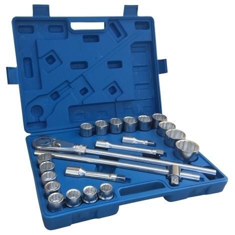 Kit Bussole/Boccole poligonali 22 pezzi 3/4 cromo vanadio con chiave a cricchetto e barra a T portabussole Mod. B (1/2)