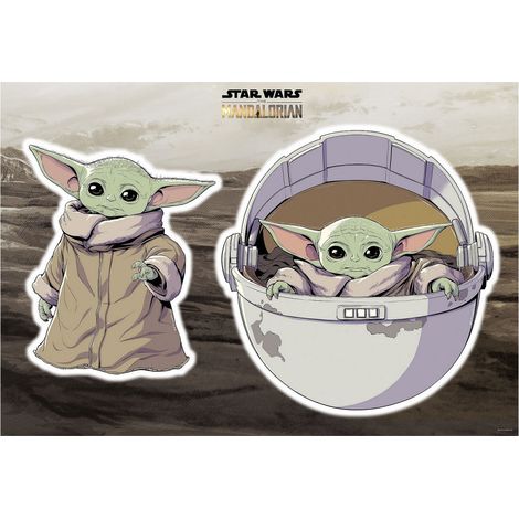 Stickers Muraux géant Mandolorian Bébé Yoda Grogu -The Child- Star Wars 50 x 70 cm (1/3)