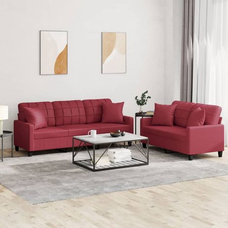 Ensemble de canapés 2 pcs et coussins rouge bordeaux similicuir vidaXL (1/5)