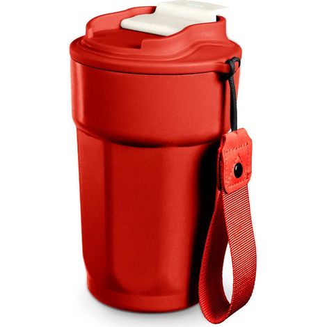 rouge Gobelet isotherme 450 ml en acier inoxydable, double paroi, avec couvercle étanche, réutilisable, pour boissons chaudes et froides