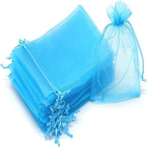 50pcs Sacs Organza,17x23cm Sachets Pochettes Cadeau en Organza avec Rubans Sac à Bijoux Sachets pour Lavande Sacs de Bonbons Faveur Présent Sacs pour Anniversaire Baptême Fête Décoration Mariage,bleu (1/5)