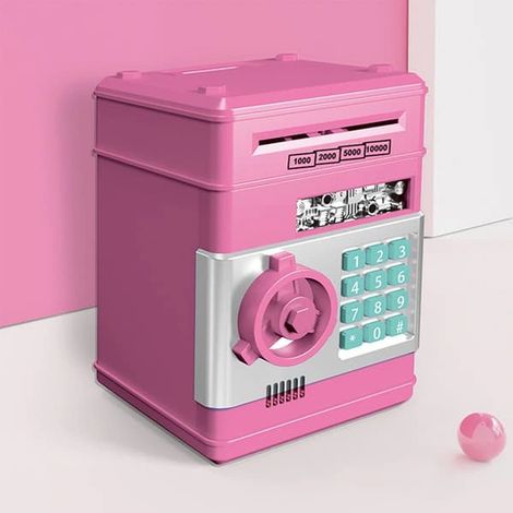 Coffre-fort rose éducatif - Serrure à combinaison et dépôt automatique de billets - Jouet pour enfants dès 3 ans (1/4)