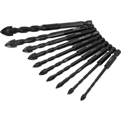 Lot de 10 forets maçonnerie carbure cimenté queue hexagonale cross tete vis taille 5 6 8 10 12 mm (1/5)