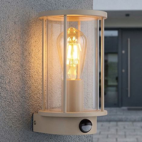 LED Außen-Wandleuchte Wandlampe Bewegungsmelder sandfarben Glas klar H 25,2 cm (1/5)