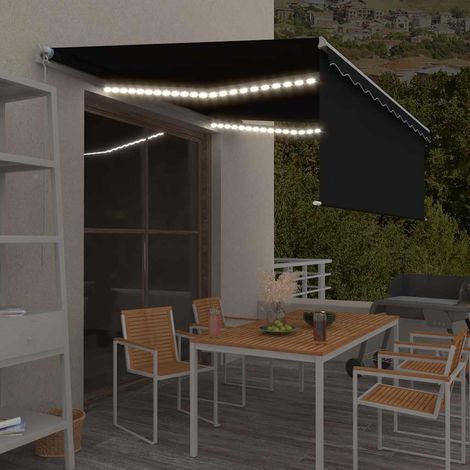 Store banne-Auvent manuel rétractable avec store et LED 4,5x3 m Anthracite (1/5)