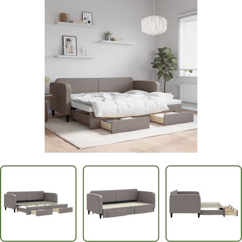 vidaXL Sofa-Bett -  Tagesbett Ausziehbar mit Schubladen Taupe 80x200 cm Stoff