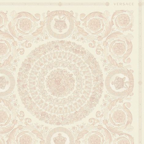 Papier peint baroque couleur pastel rose & beige crème Tapisserie motif fleur baroque pour chambre Papier peint chic couloir (1/4)