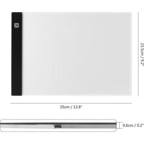 Table Lumineuse LED - A4 - 35 cm x 23,5 cm - 3 Niveaux de Luminosité - USB Alimenté - Pour Dessin et Pochoir - 1 Pièce (1/4)