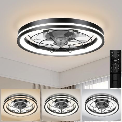 48cm Ventilateur de Plafond Silencieux avec Lumiere et Telecommande, Moderne Rond Ventilateurs de Plafond avec Lampe Intégrée, Dimmable Ventilateur Plafond Chambre avec Reversible DC Moteur