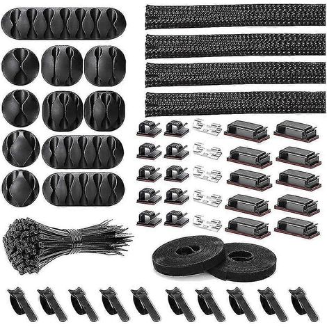 Kit de rangement de câbles de 152 pièces, comprenant des clips auto-adhésifs et des gaines de gestion de câbles. (1/5)