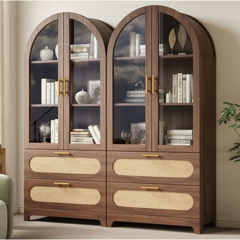 Vitrine 80x40x175 cm en MDF et métal, bois, portes vitrées, rangement intégré pour salon – MEUBLIV (1/5)