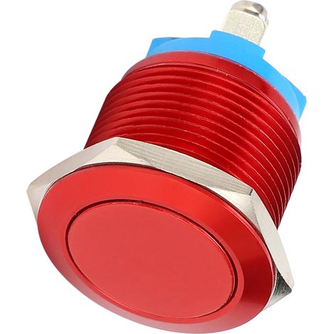 Interrupteur à bouton-poussoir métallique à tête plate, entièrement oxydé, à réarmement automatique, vis de réglage, commande au pied, 19 mm (rouge) (1/5)