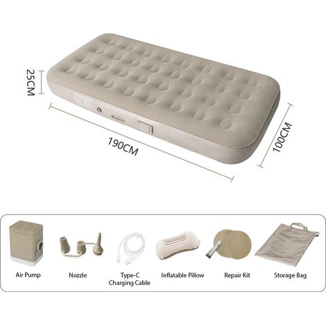 Matelas gonflable avec pompe électrique en un clic, gonflage rapide automatique, dégonflage, confortable, résistant à l'eau, 2 personnes, pour la maison, les invités, les voyages, le camping, la rando (1/5)