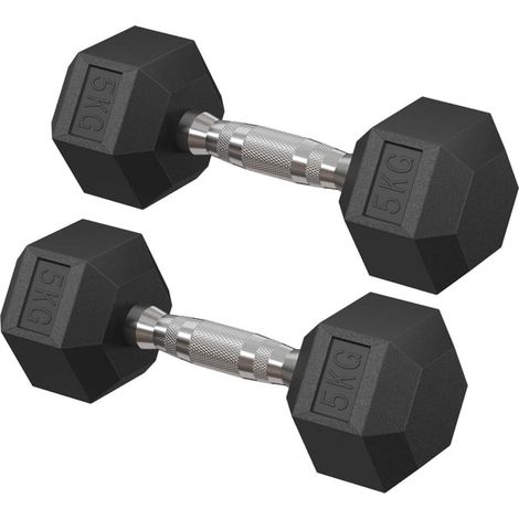 Set di manubri set di 2 manubri esagonali da 5 kg ciascuno adatti per l'allenamento il bodybuilding il sollevamento pesi a casa o in palestra. 120005409