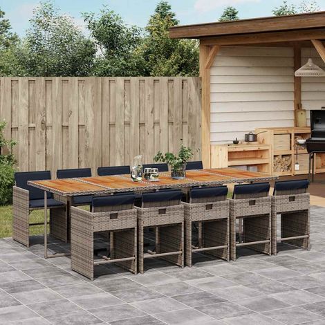 11-tlg. Garten-Essgruppe mit Kissen Grau Poly Rattan (1/5)