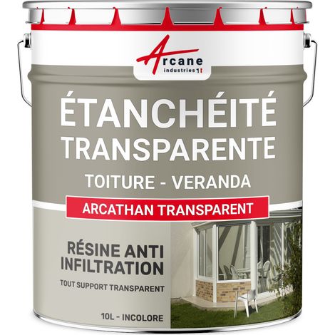 Arcane Industries – Résine d'étanchéité transparente 10 L – Pour toitures en pente, verre, polycarbonate – Adhérence parfaite, sans joint ni raccord