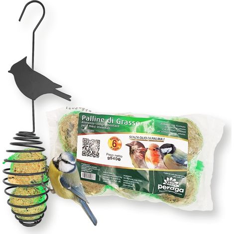 KIT PER UCCELLINI SELVATICI MANGIATOIA A SPIRALE + PALLINE DI GRASSO