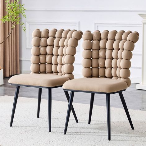 Chaises de salle à manger velours camel, lot de 2, pieds métal noir, design luxe moderne, assise confortable, salon et entrée (1/5)