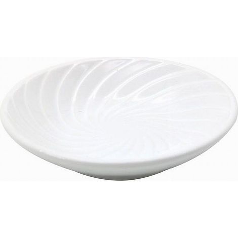 TRADE SHOP - Piattino Porta Sapone Saponetta Ceramica Rigata Spirale Bianco Tondo Bagno 79959 - (1/3)