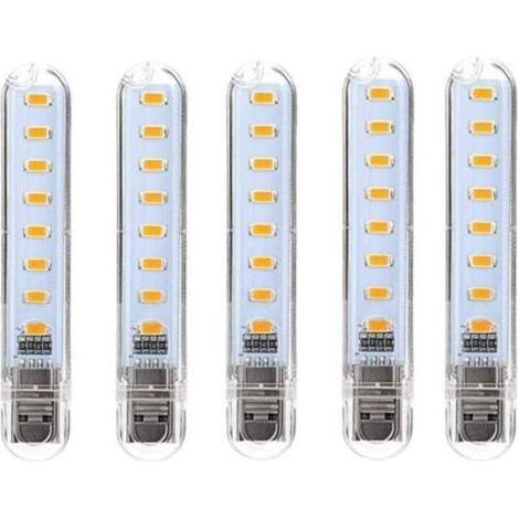 Lampe LED USB, LED Mini Portable USB Lampe, 5 Pièces Lumière De Clavier D'ordinateur, Pour PC, Ordinateur, Batterie Externe (Blanc froid) [Classe énergétique G] (1/5)