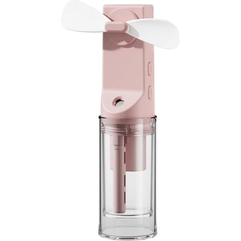 Ventilateur brumisateur portable, rechargeable, réglable sur 4 niveaux, idéal pour les voyages, le bureau et le camping (rose) (1/4)