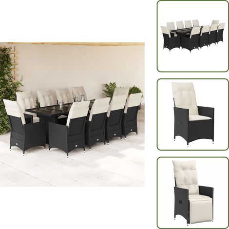 The Living Store Ensemble de bistro de jardin 11 pcs coussins noir poly rotin - Salon De Jardin - Set De Salon De Jardin - Mobilier De Jardin - Fauteuil Inclinable - Table Basse