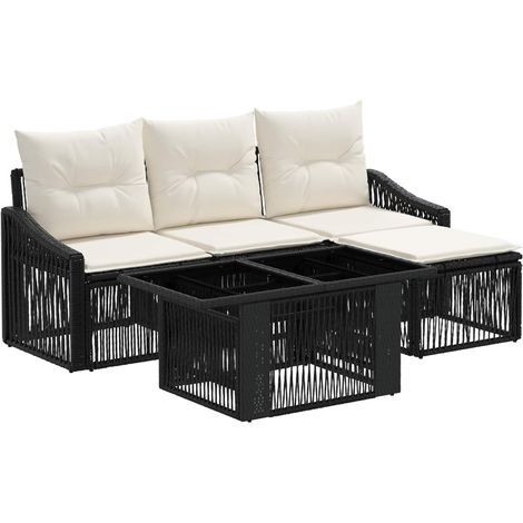 Set Divano da Giardino 5 pz Nero e Bianco Crema polyrattan vidaXL (1/5)