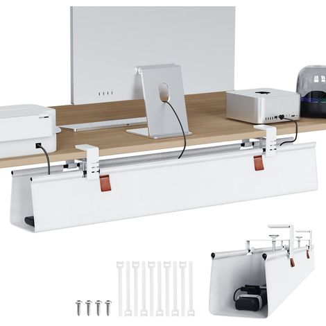 Plateau de gestion des câbles sous le bureau - 101,6 cm - Sans perçage - Montage par pince/vis - Gestion des fils en tissu - Cache-câbles pour jeux/PC - Pour bureau/maison (1/5)