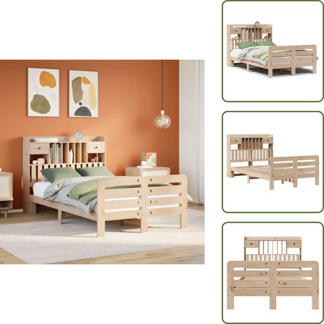 vidaXL Lit bibliothèque sans matelas 135x190 cm bois de pin massif