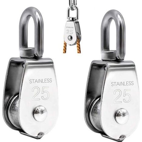 Lot de 2 Poulie de Levage, Poulie Simple en Acier Inoxydable 304 Poulie Simple M25 Charge 150kg (1/3)