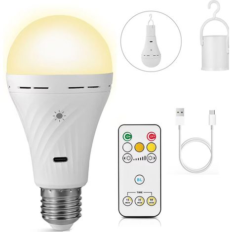 Ampoule à recharge sans fil avec télécommande, ampoule magique E27, 300 lumens,3 couleurs,intensité variable, aucun câblage requis, 2200 mAh,minuterie (1/5)