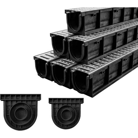 Lot de 6:1000x155x140mm Caniveau extérieur en PEHD avec Grille en Acier galvanisé, A15 caniveau terrasse en PEHD avec Grille en Acier galvanisé, 6m, pour allée, Jardin, Garage, Cour (1/5)