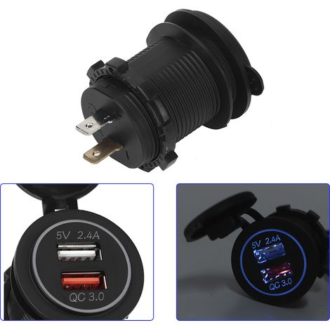 Wasserdichter Schnelllade-USB-3.0-Kfz-Ladeadapter mit zwei Anschlüssen für Smartphones und Tablets, kompatibel mit 12–24 V, Orange (1/5)