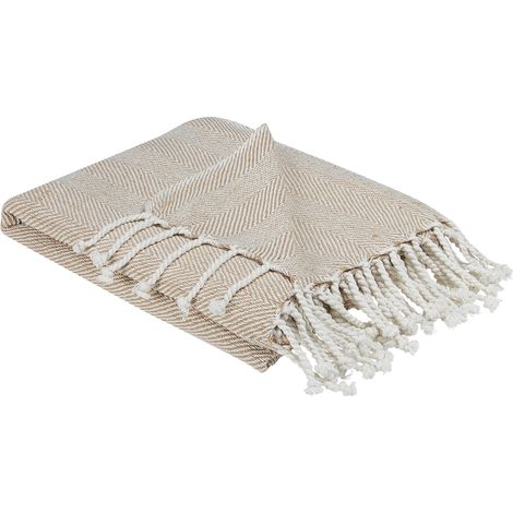 Manta de algodón beige 130 x 160 cm para cama estilo boho costero Tilmi
