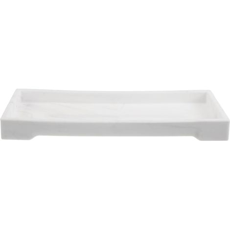 Plateau de Salle de Bain Multi-Fonction Blanc en Silicone Motif Marbre Élégant, Porte-savonnette Antidérapant à Quatre pour Articles de Toilette à Domicile ou Usage'-'- (1/5)