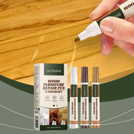 Stylo d'entretien pour meubles en bois, stylo de retouche couleur pour portes en bois, stylo de retouche pour éclats de peinture de meubles, stylo de réparation des rayures sur les sols - Trois couleu (1/5)
