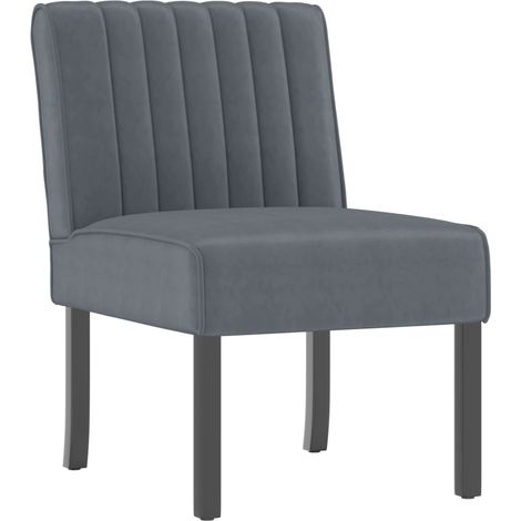 Fauteuil sans accoudoirs en velours gris foncé pieds en bois foncé DEC026275