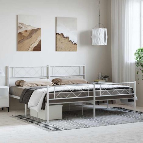 Bettgestell mit Kopf- und Fußteil Metall Weiß 193x203 cm