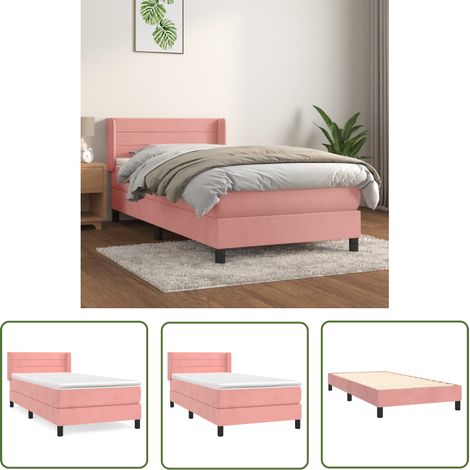 The Living Store Sommier à lattes de lit avec matelas Rose 90x190 cm Velours - Lit Double - Lit Rose - Lit Velours - Lit Design - Literie (1/5)
