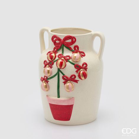 EDG Enzo De Gasperi Vaso Anfora Pino con Decori White Red in Ceramica H30 Ø22 cm – Natale (1/4)