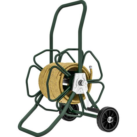 Dévidoir de tuyau d'arrosage sur roues capacité 30 m de tuyau de Ø 16mm dévidoir chariot enrouleur métal vert