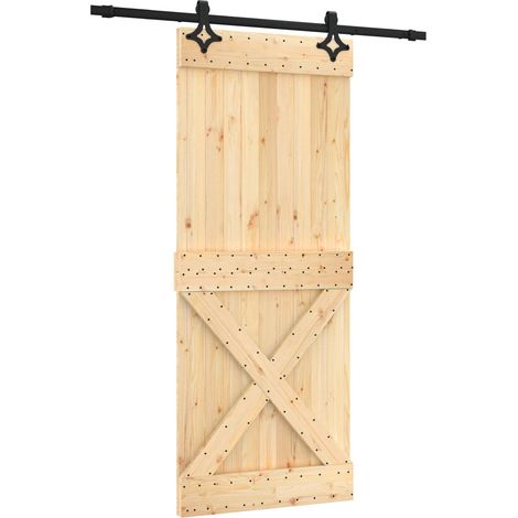 Sliding Door Natural and Black 85 x 210 cm Solid Pine Wood vidaXL (1/5)